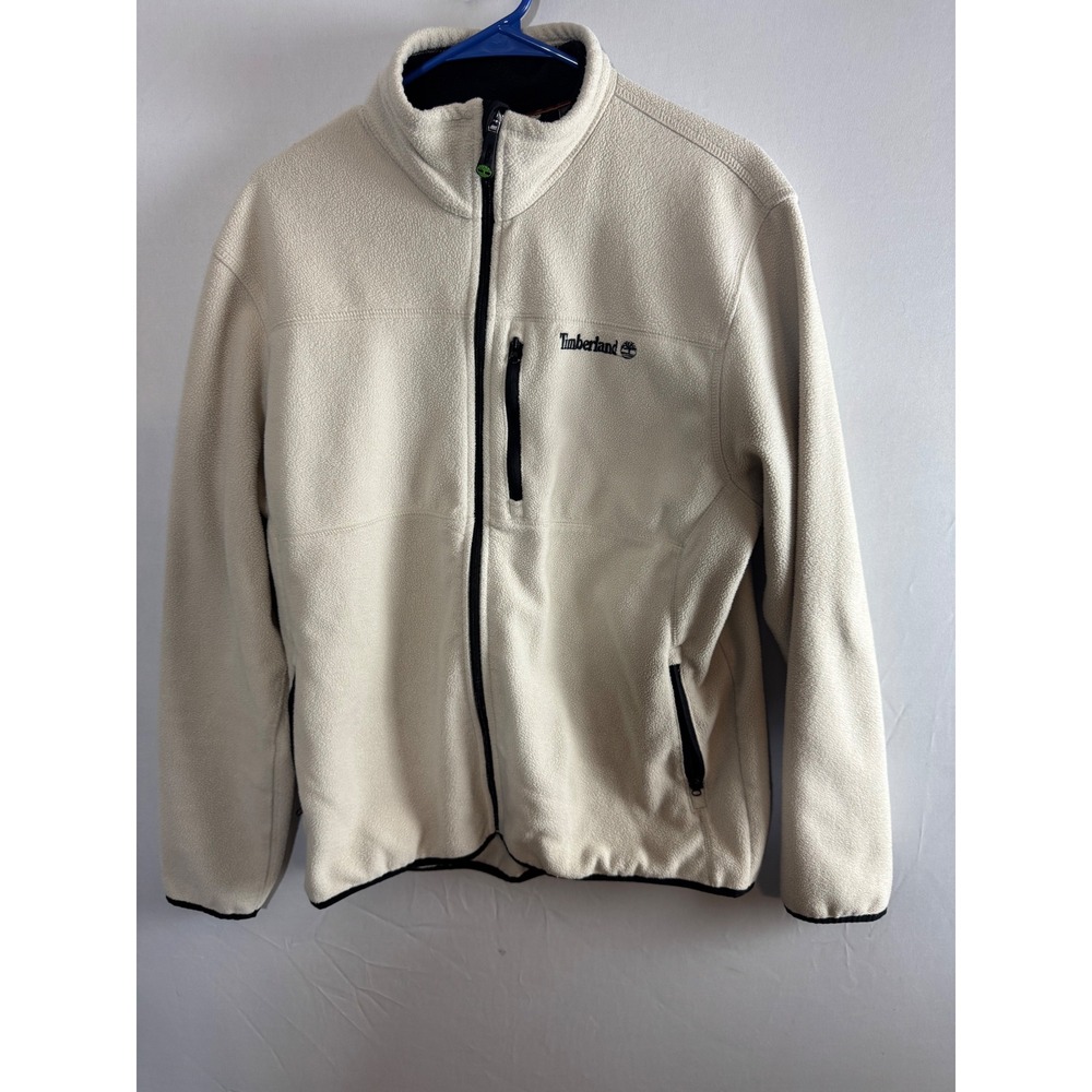 Timberland Mens Full Zip Fleece Jacket Cream Off White Mock Neck Large L
